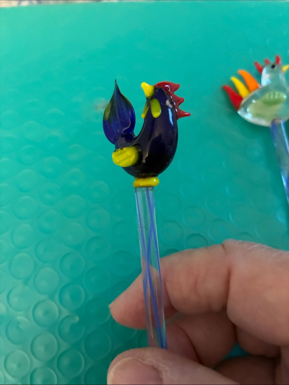 Colorful Glass Rooster drink stirrers— Set of 3 - Picture 2 of 4